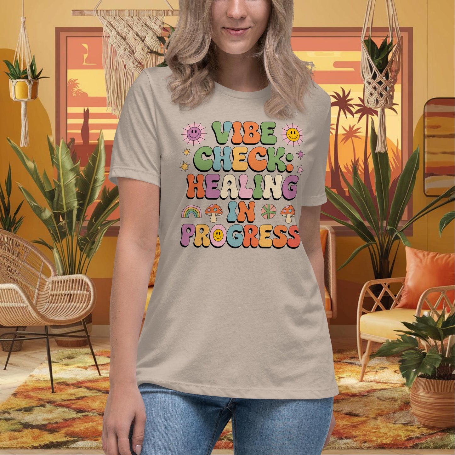 Vibe Check Healing in Progress Women’s Relaxed Tee - Positive Vibes & Support - MySisterIsASurvivor