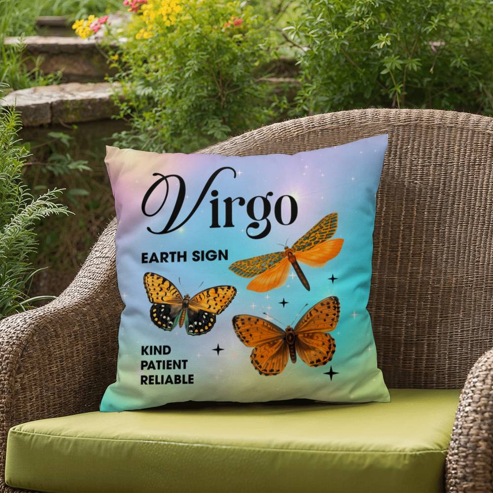 Virgo Butterfly Indoor/Outdoor Pillow - Celestial Home Pillow, Zodiac Decor for All Spaces