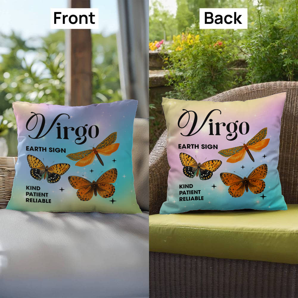 Virgo Butterfly Indoor/Outdoor Pillow - Celestial Home Pillow, Zodiac Decor for All Spaces