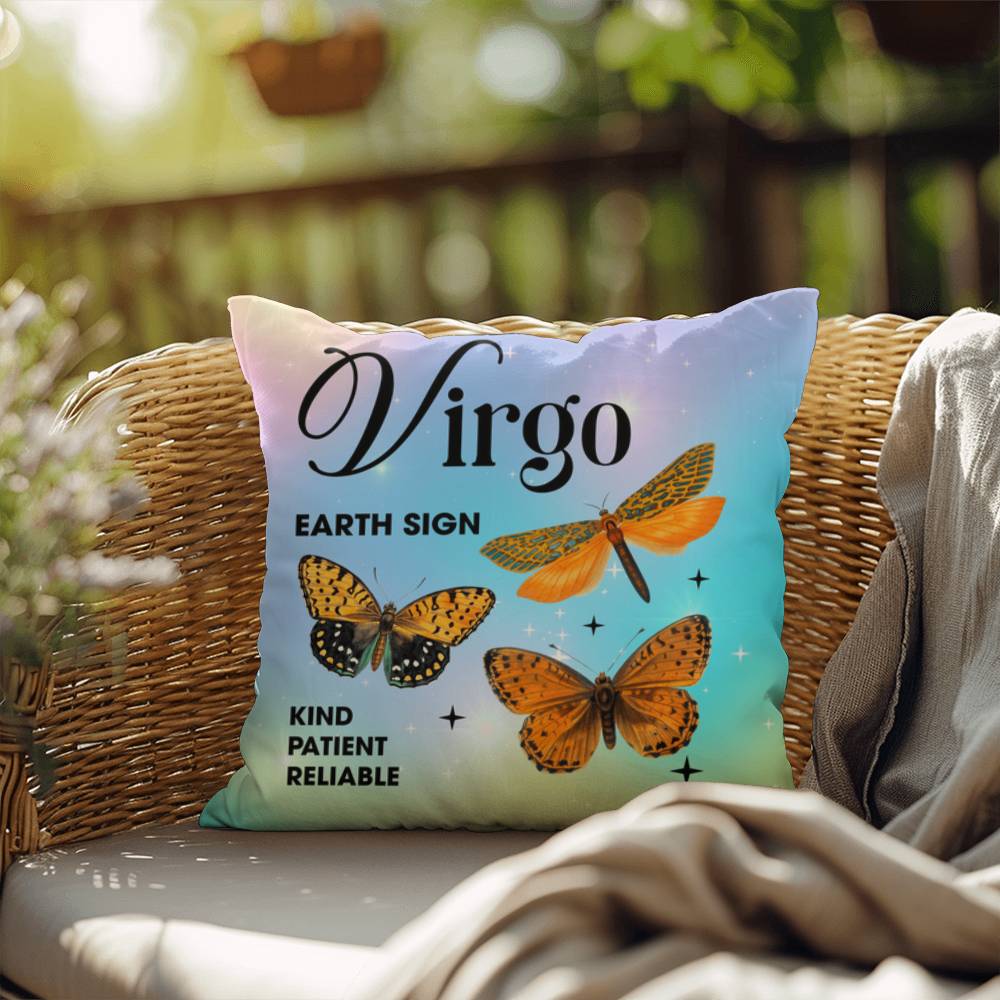 Virgo Butterfly Indoor/Outdoor Pillow - Celestial Home Pillow, Zodiac Decor for All Spaces