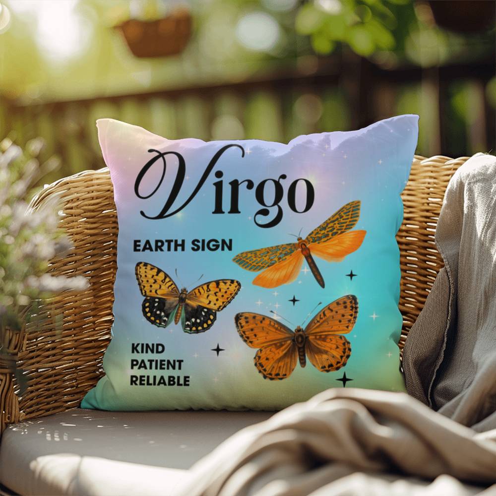 Virgo Butterfly Indoor/Outdoor Pillow - Celestial Home Pillow, Zodiac Decor for All Spaces