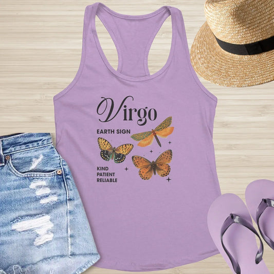 Virgo Butterfly Racerback Tank - Mindful Healing Shirt for Earth Signs & Emotional Balance - MySisterIsASurvivor