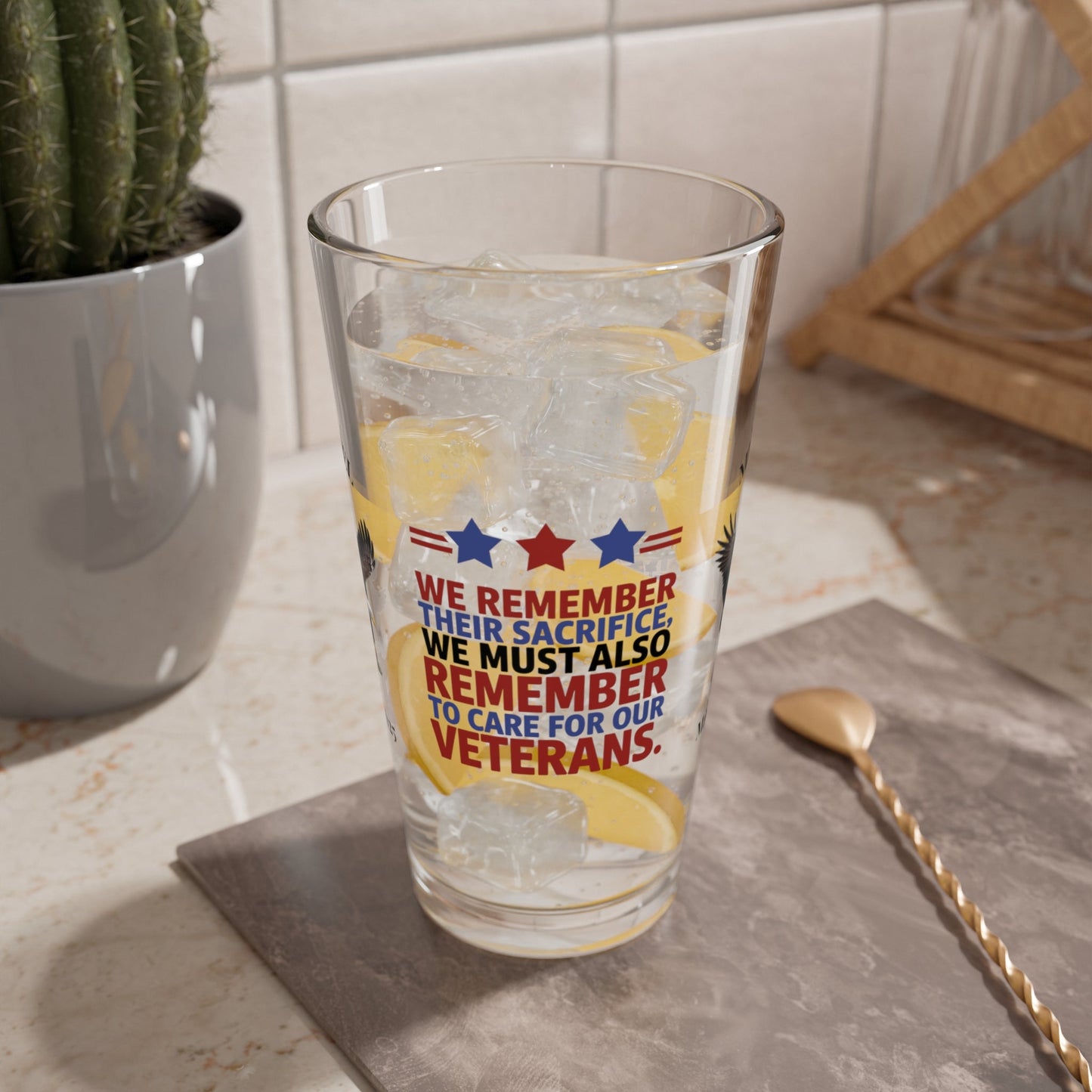 We Remember Their Sacrifice pint glass - Memorial Day glassware for military tribute and remembrance