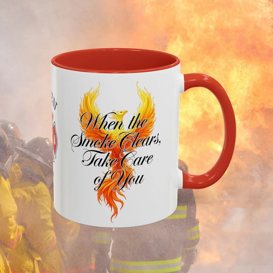 Shop our firefighter support mug when the smoke clears featuring the 11oz style option from MySisterIsASurvivor.