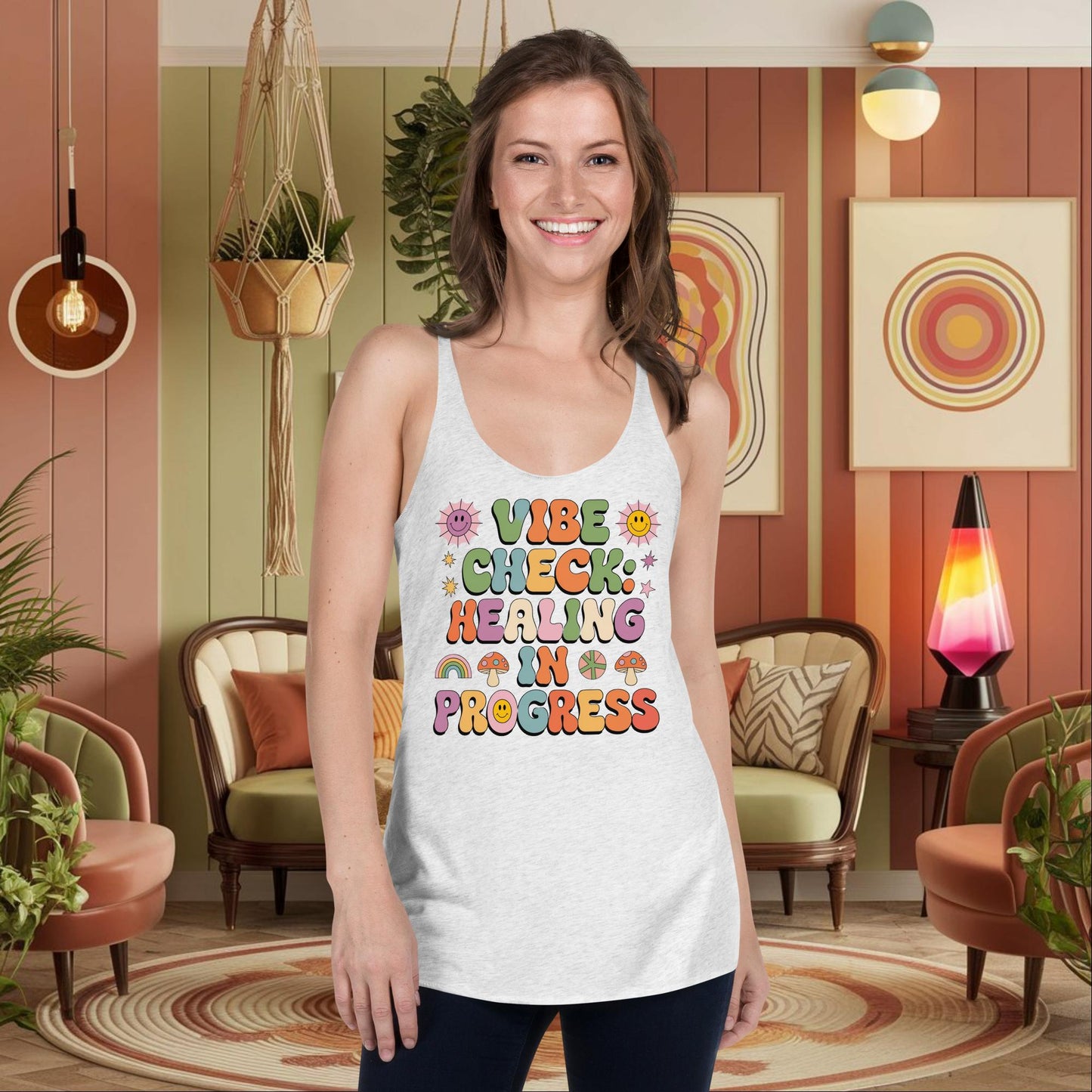 Personalized Women’s Self-Care Tank, “Vibe Check: Healing in Progress” Mental Health Racerback