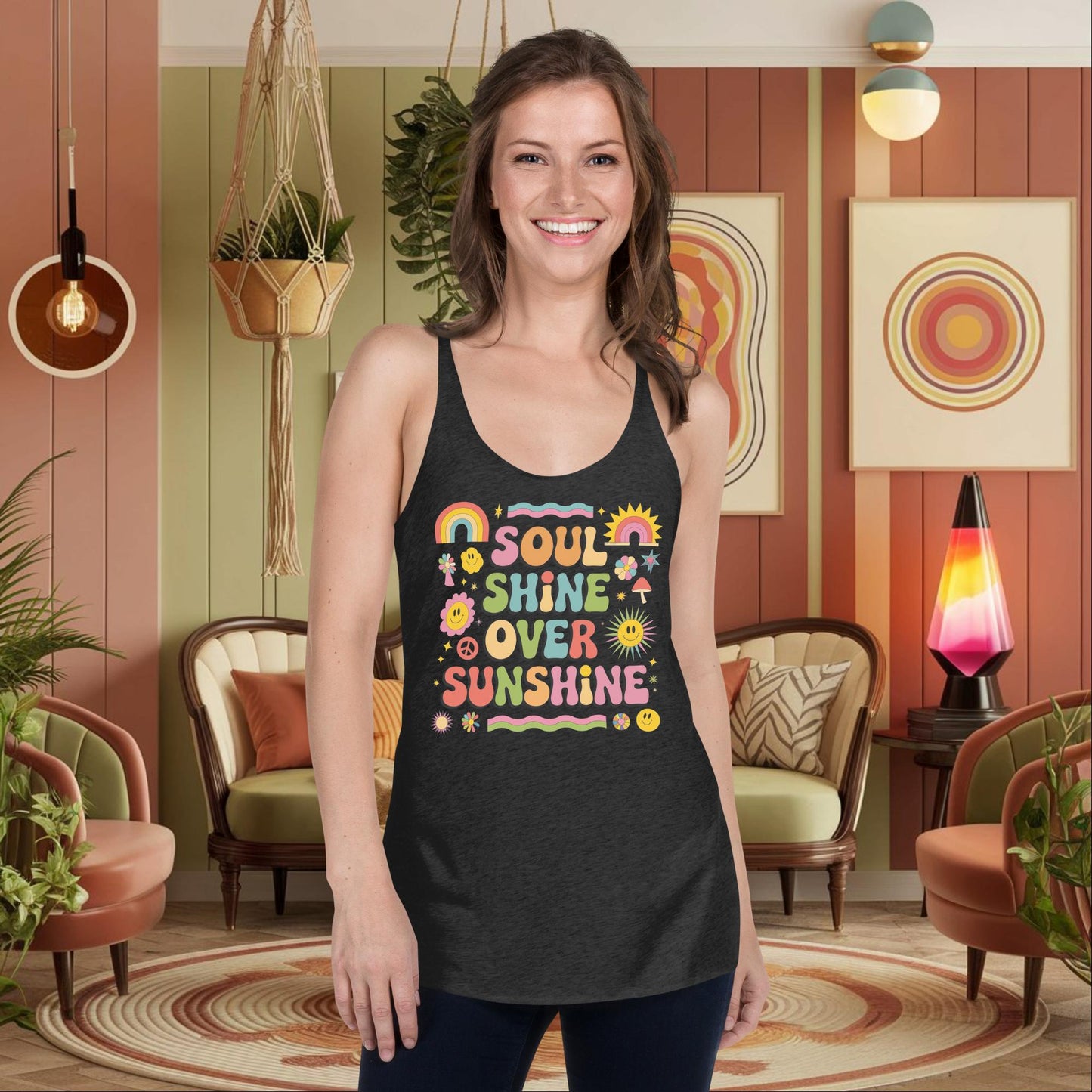 Personalized Retro Self-Care Tank, “Soul Shine Over Sunshine” Women’s Mental Health Shirt