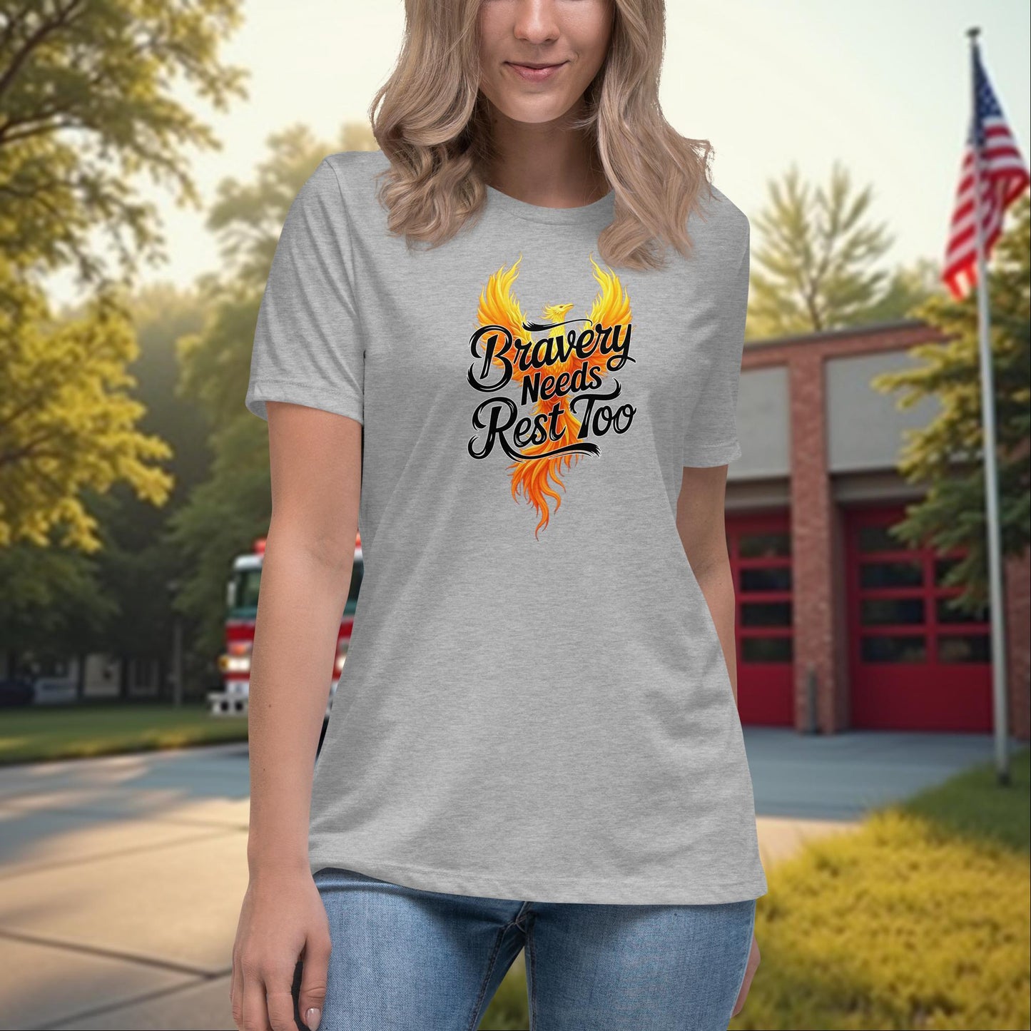 Bravery Needs Rest Too firefighter women’s relaxed tee, mental health and wellness support shirt