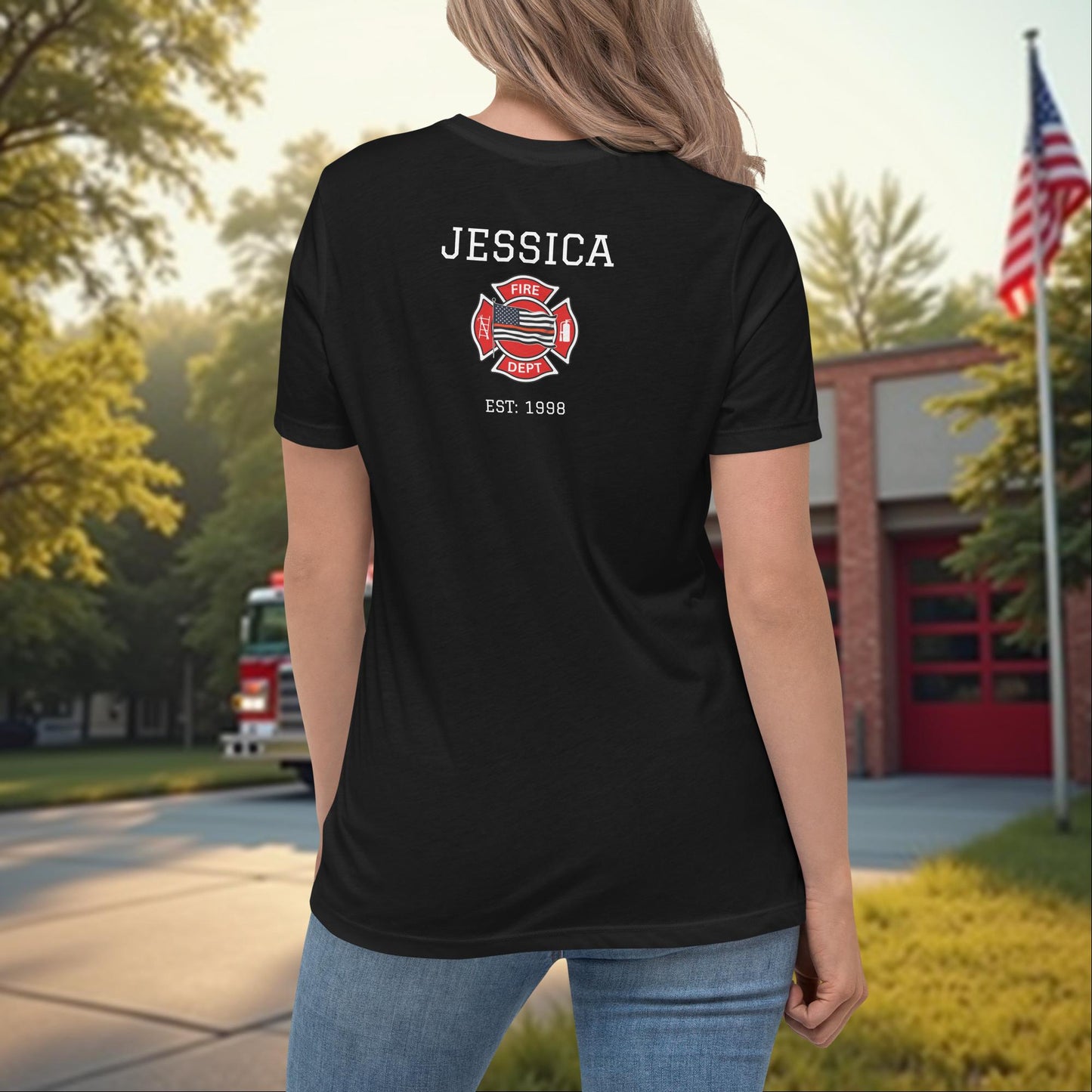 First In, Not Forgotten firefighter memorial t-shirt for women, remembrance and support awareness
