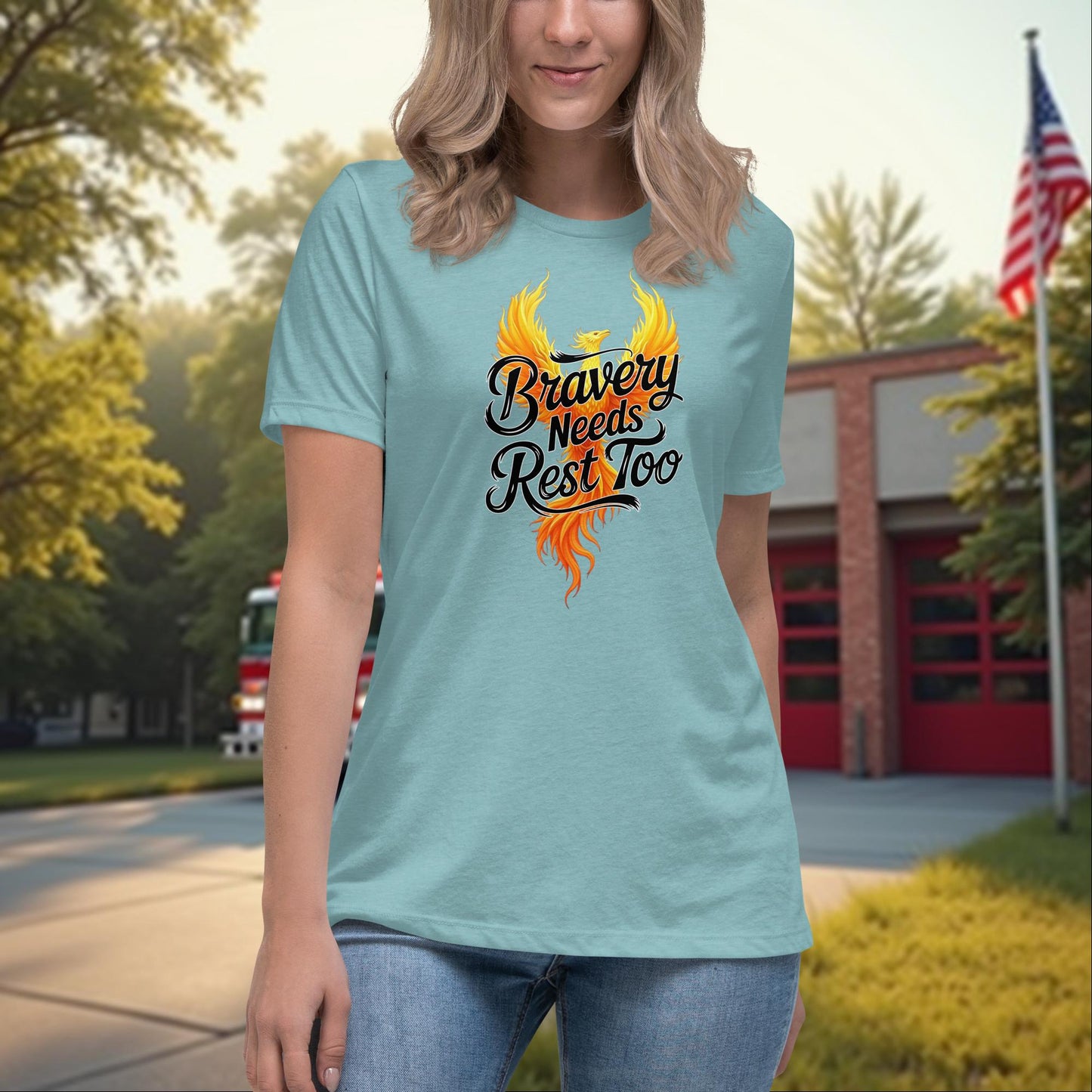 Bravery Needs Rest Too firefighter women’s relaxed tee, mental health and wellness support shirt