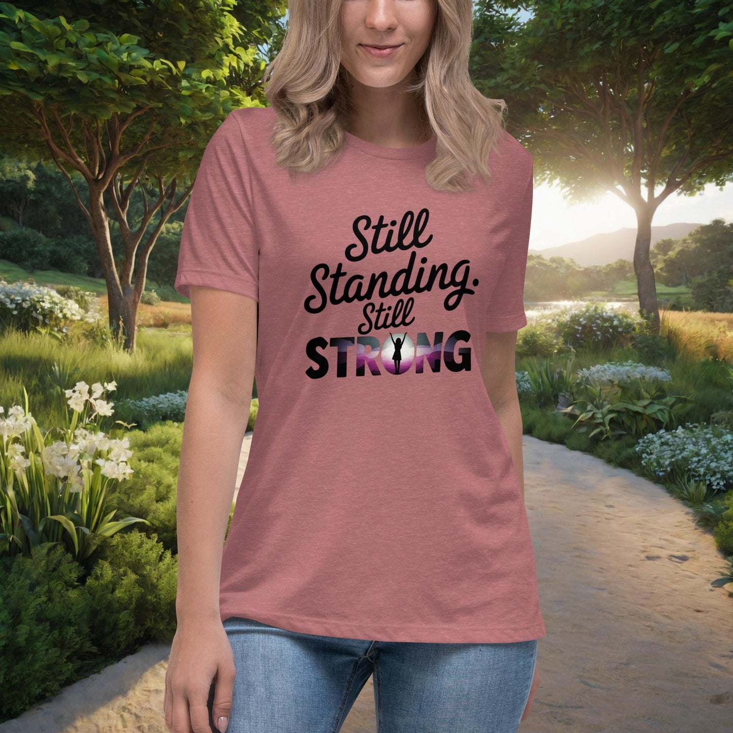 Still Standing. Still Strong women's t-shirt, personalized empowerment shirt for domestic violence survivors
