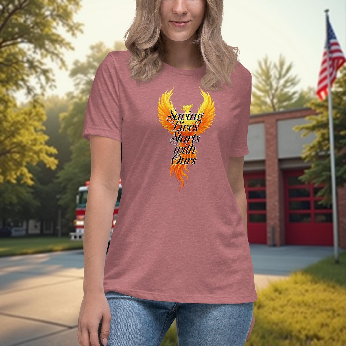 Saving Lives Starts With Ours firefighter awareness shirt for women, mental health support tee