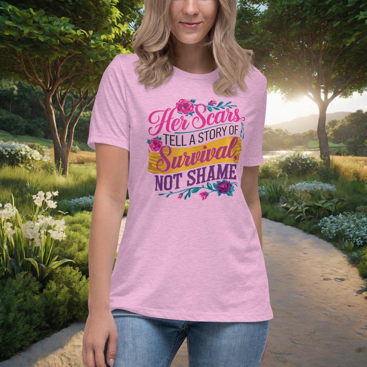 Her Scars Tell a Story of Survival women's t-shirt, personalized domestic violence survivor empowerment shirt