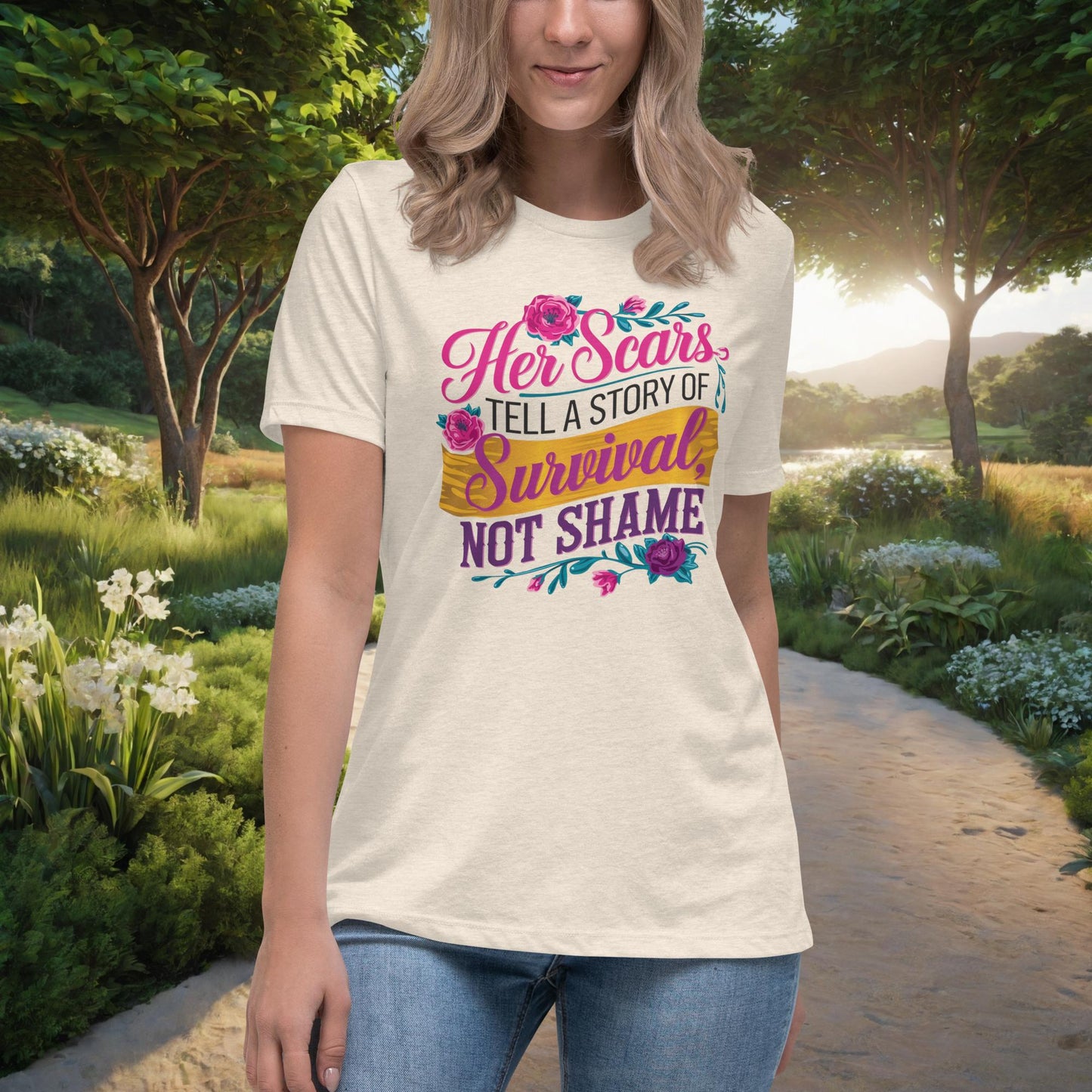 Her Scars Tell a Story of Survival women's t-shirt, personalized domestic violence survivor empowerment shirt