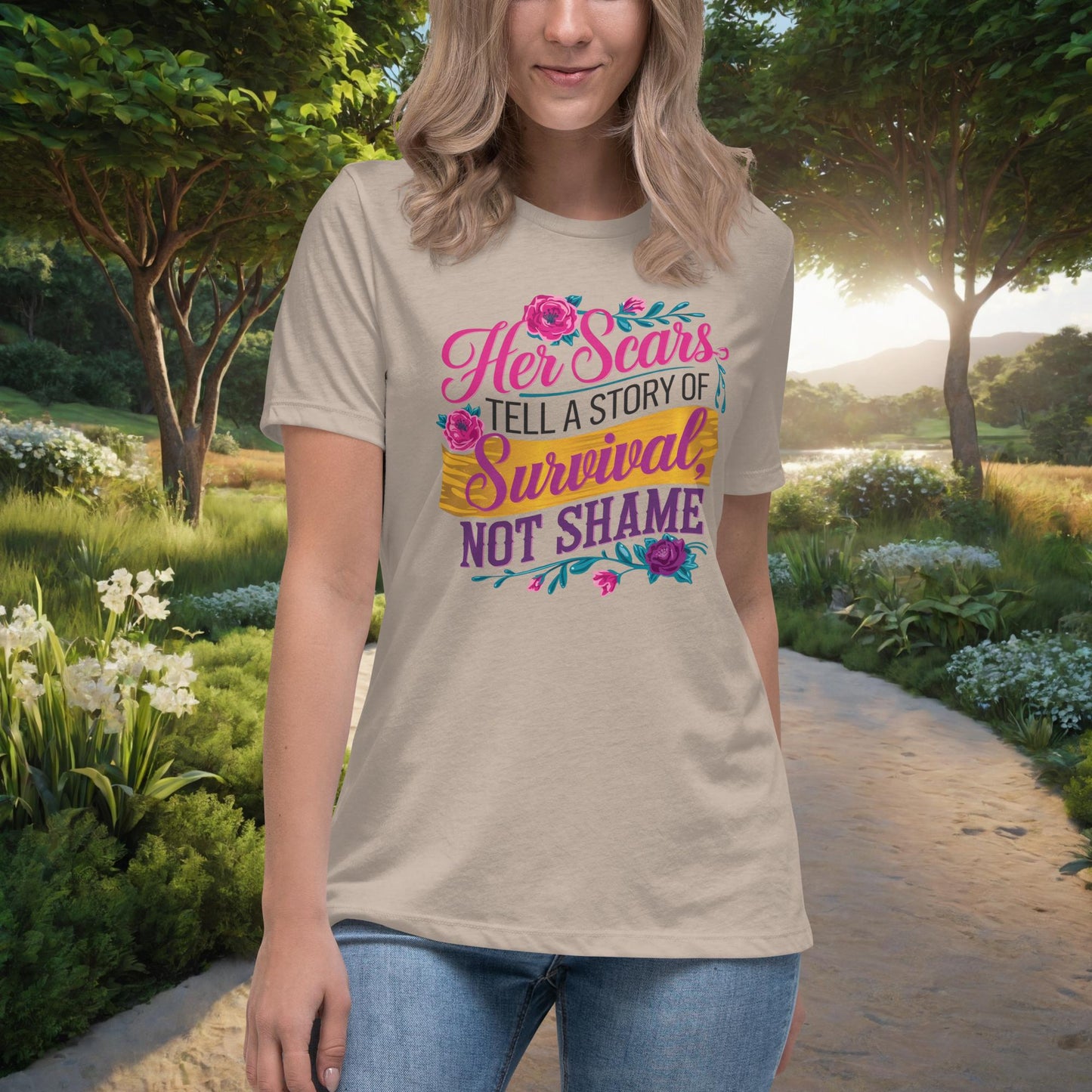 Her Scars Tell a Story of Survival women's t-shirt, personalized domestic violence survivor empowerment shirt