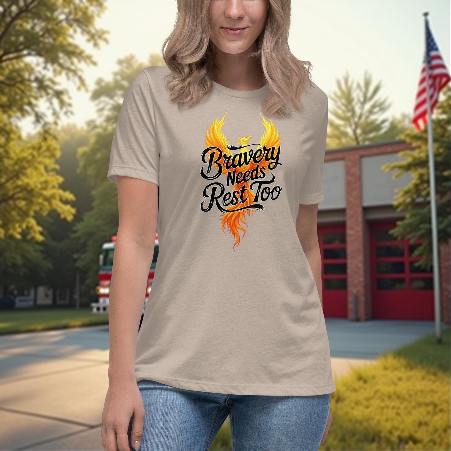 Bravery Needs Rest Too firefighter women’s relaxed tee, mental health and wellness support shirt