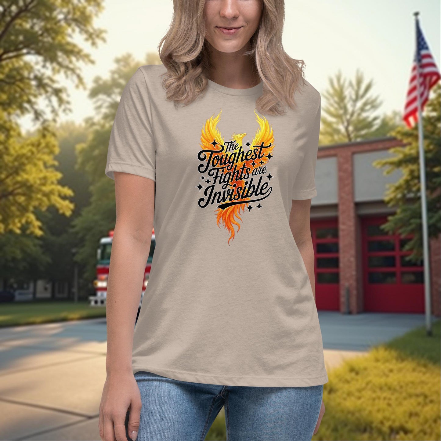 The Toughest Fights Are Invisible firefighter PTSD mental health shirt for women, support awareness