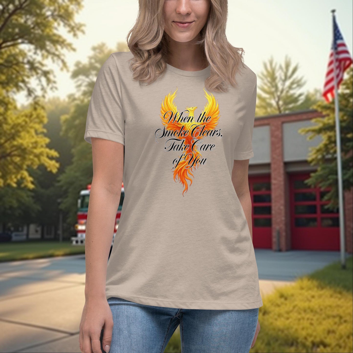 When The Smoke Clears, Take Care Of You firefighter wellness shirt for women, emotional support tee
