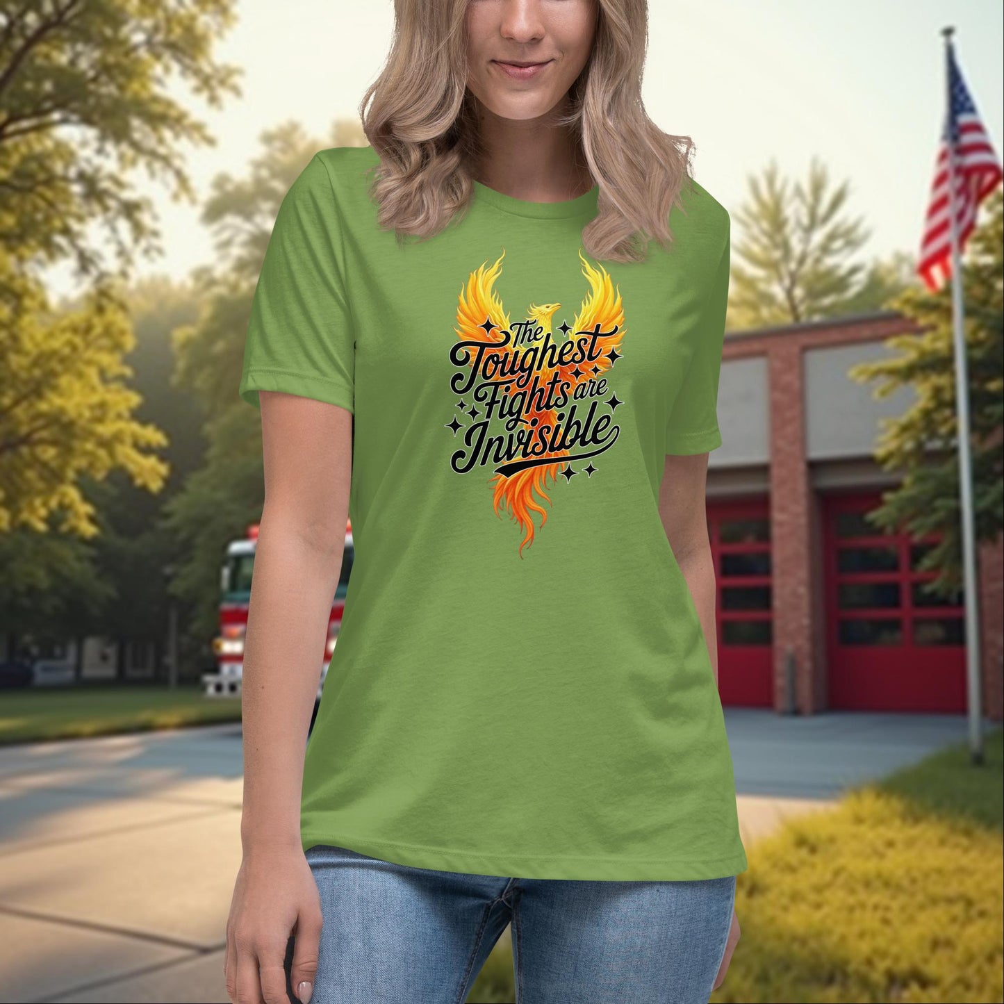 The Toughest Fights Are Invisible firefighter PTSD mental health shirt for women, support awareness