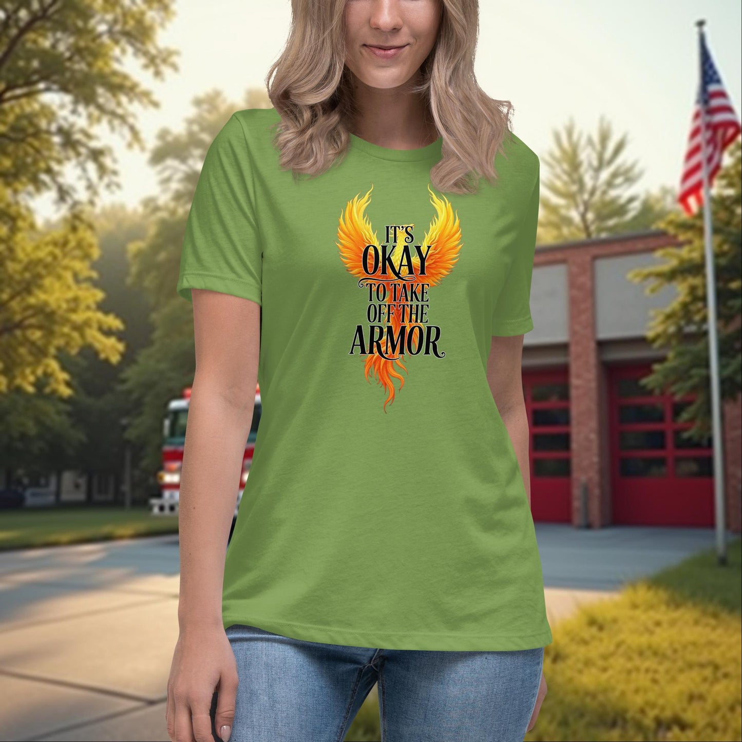 It’s Okay To Take Off The Armor firefighter self-care women’s shirt, mental health awareness tee