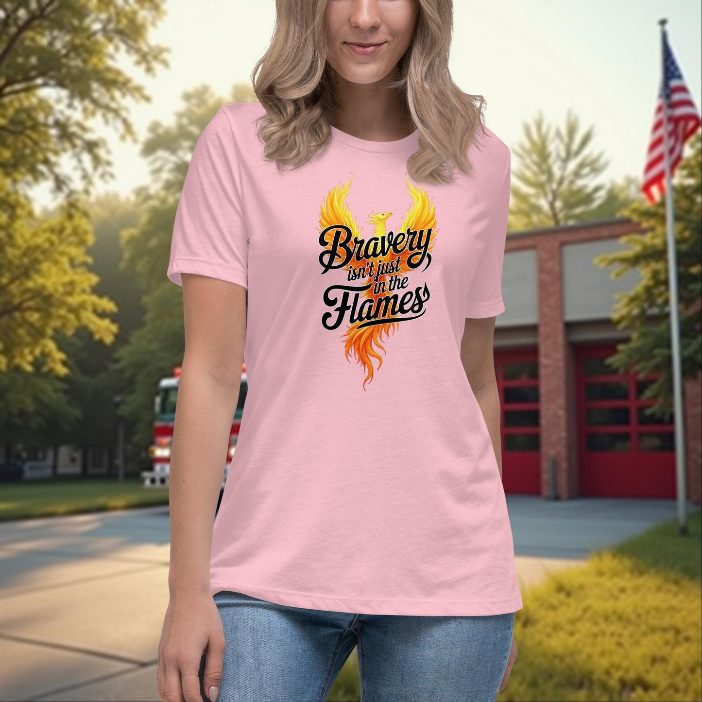 Bravery Isn’t Just Battling Flames women’s relaxed firefighter tee, motivational PTSD awareness support shirt