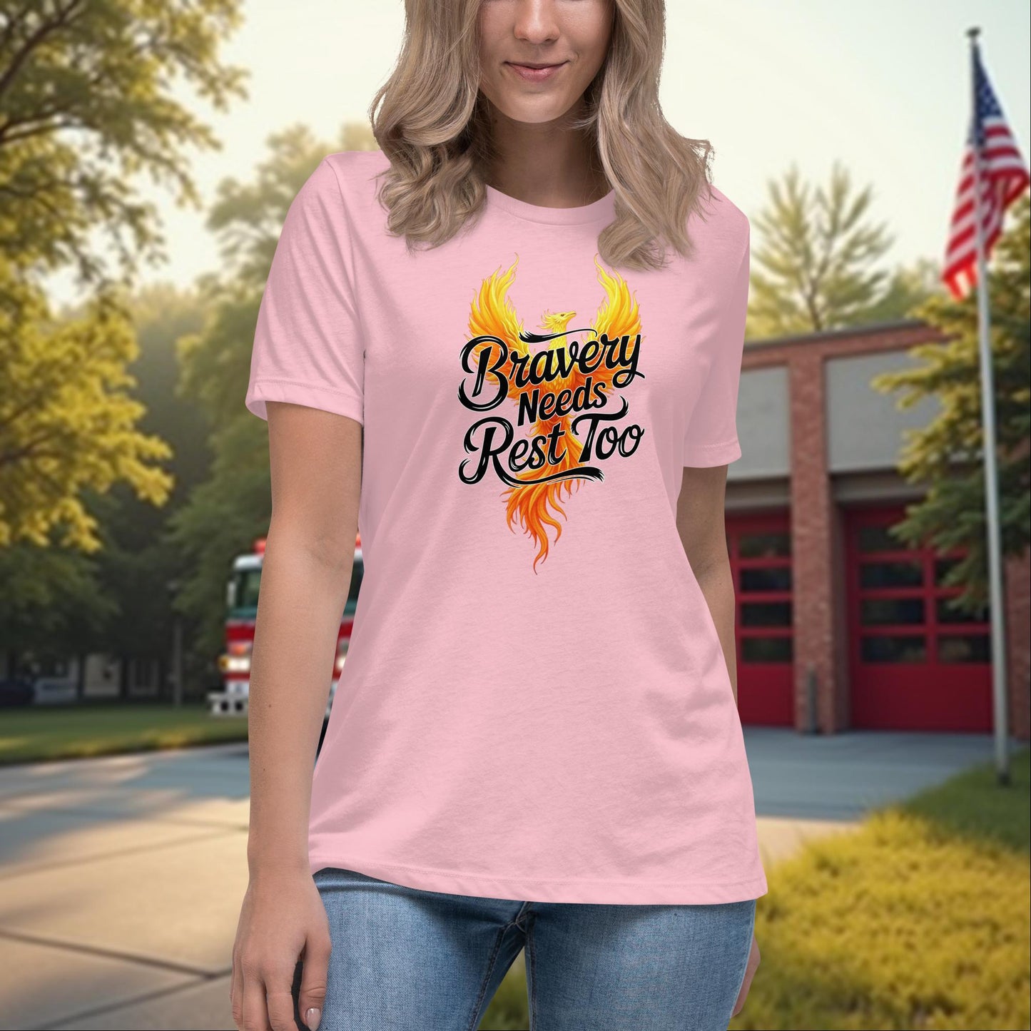 Bravery Needs Rest Too firefighter women’s relaxed tee, mental health and wellness support shirt