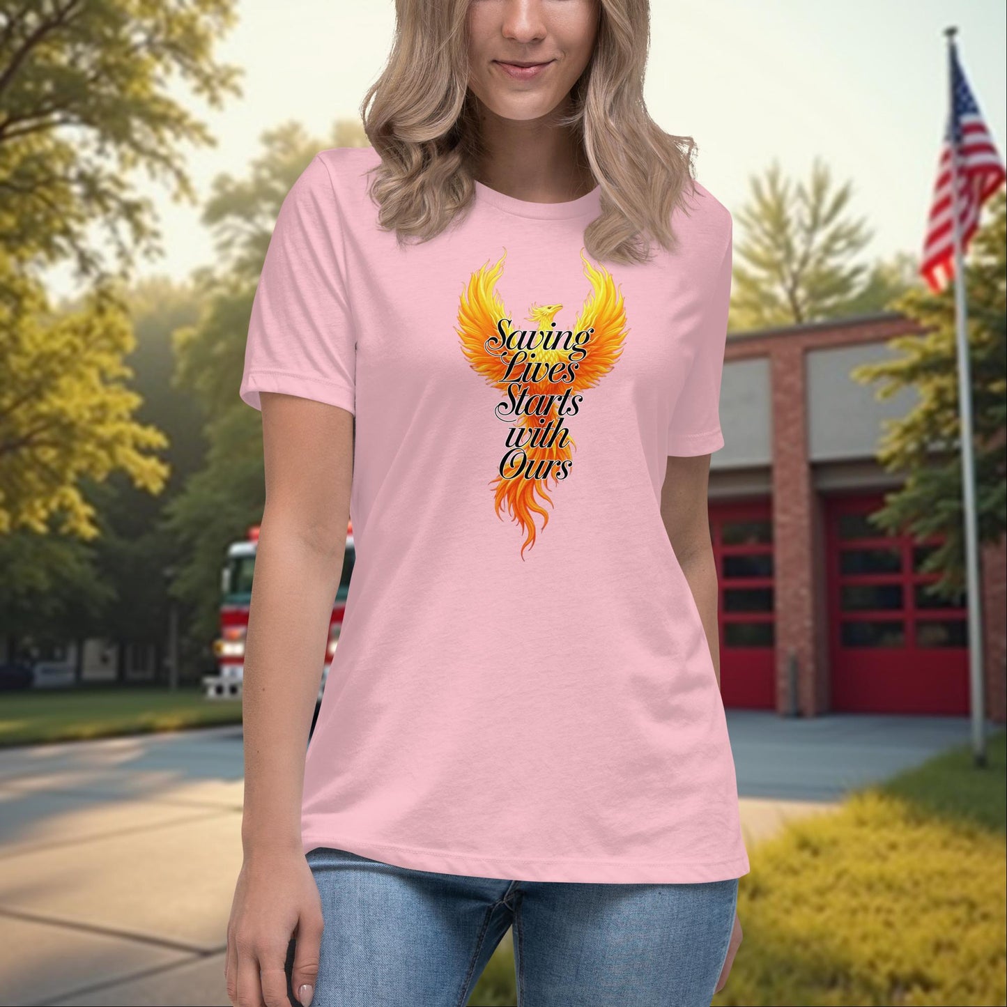 Saving Lives Starts With Ours firefighter awareness shirt for women, mental health support tee
