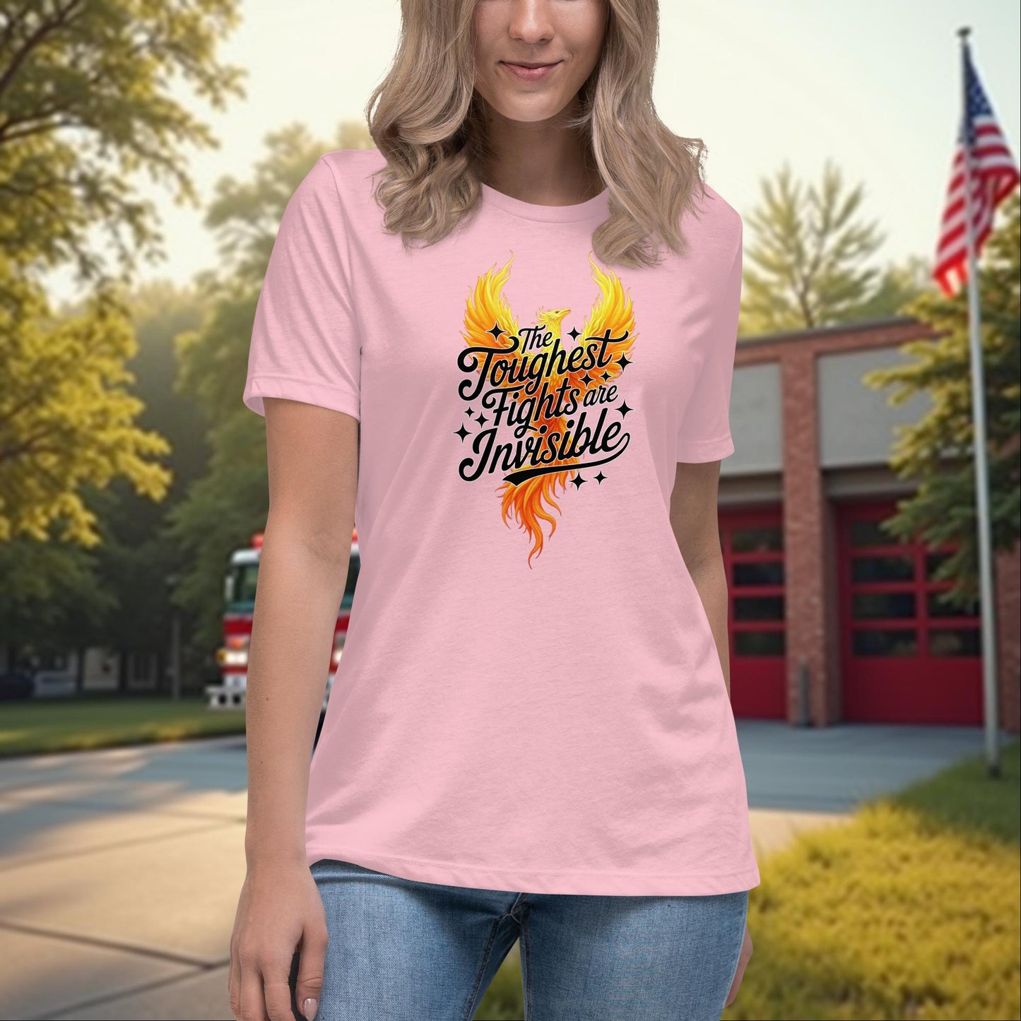 The Toughest Fights Are Invisible firefighter PTSD mental health shirt for women, support awareness