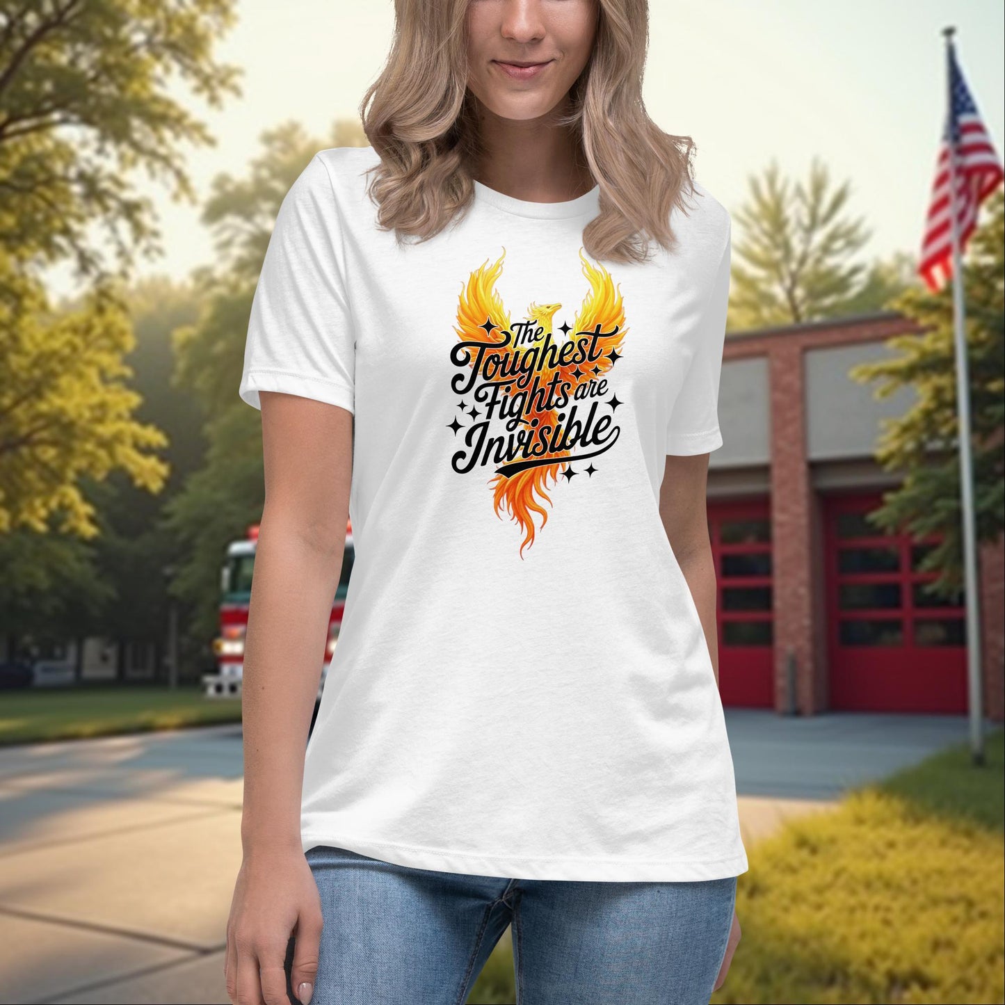 The Toughest Fights Are Invisible firefighter PTSD mental health shirt for women, support awareness