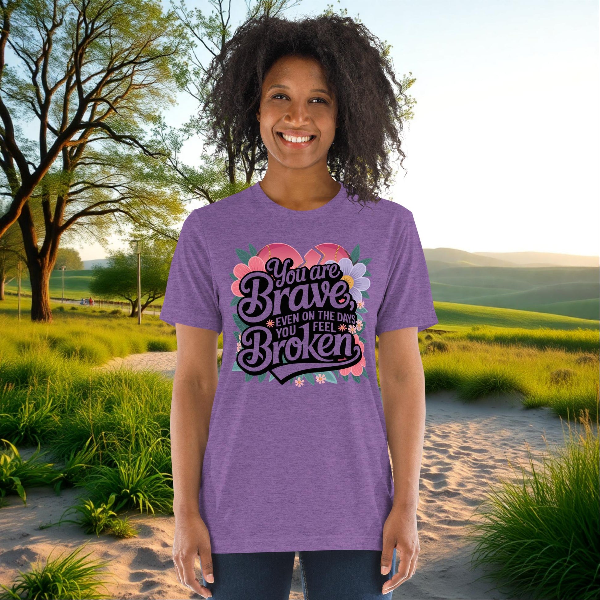 You Are Brave, Even On the Days You Feel Broken on Unisex Tri-Blend T-Shirt, support, empowerment, survivor gift