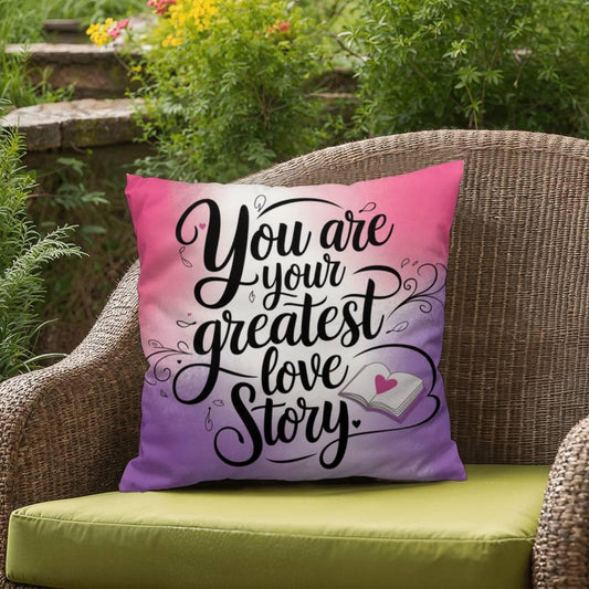 Shop our you are your greatest love story self care pillow featuring the 18" x 18" style option from MySisterIsASurvivor.