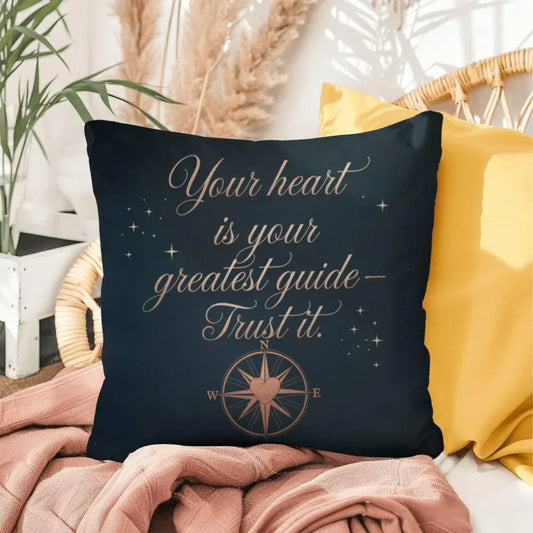 Shop our your heart is your greatest guide self care pillow featuring the 18" x 18" style option from MySisterIsASurvivor.