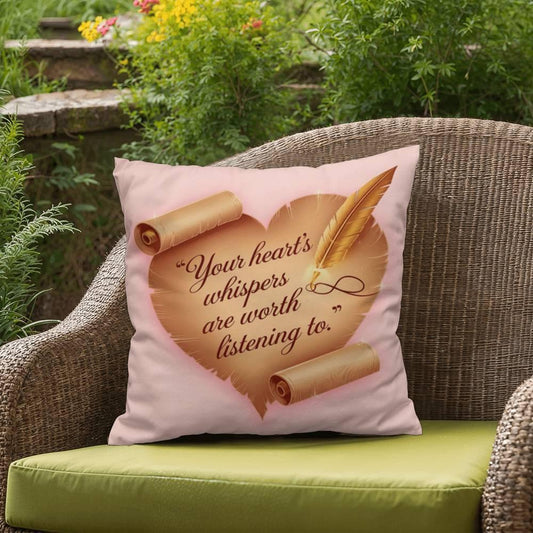 Shop our your hearts whispers are worth listening to self care pillow featuring the 18" x 18" style option from MySisterIsASurvivor.