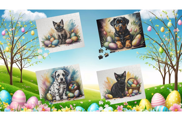 Easter puppy and kitten puzzles - mindful stress-relieving activity for animal lovers