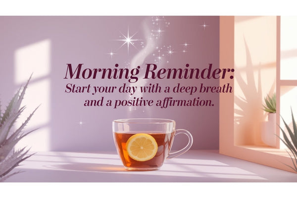 Morning reminder - start your day with a deep breath and a positive affirmation to ground yourself, reduce anxiety, and support mental health