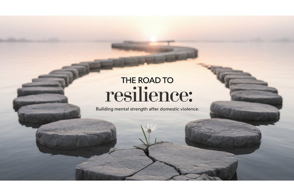 Woman walking a path through nature, representing the journey of rebuilding mental strength and resilience after domestic violence