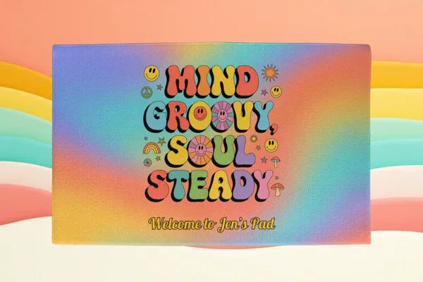 Groovy Minds Matter 70s Retro Personalized Welcome Mats