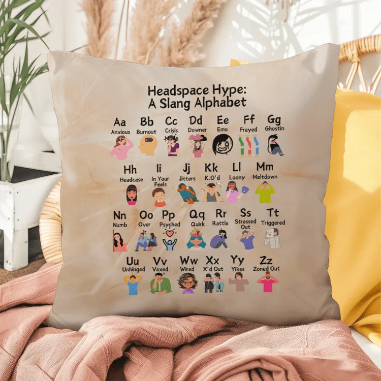 Headspace Handbook Throw Pillows: A to Z Chill Vibes