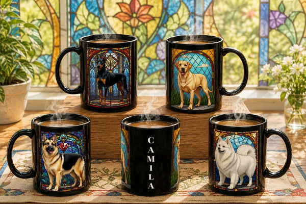 Starlight Tails Personalized Stained Glass Dog Mugs - MySisterIsASurvivor