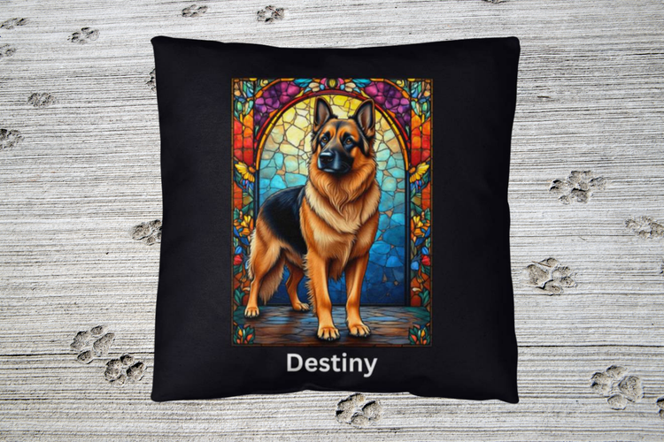Starlight Tails: Personalized Stained Glass Dogs Indoor/Outdoor Pillows - MySisterIsASurvivor