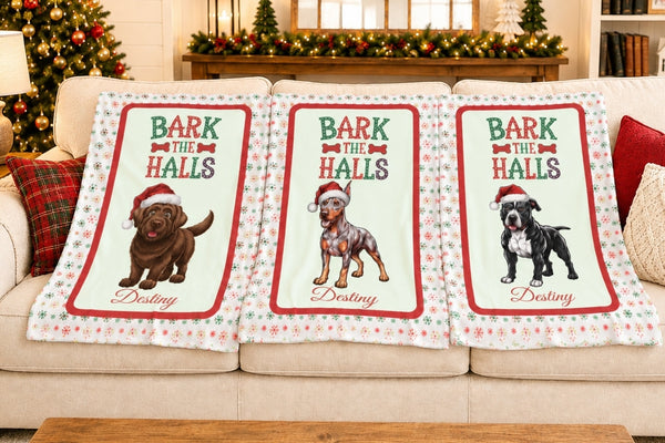 "Bark The Halls" Christmas Velveteen Blankets