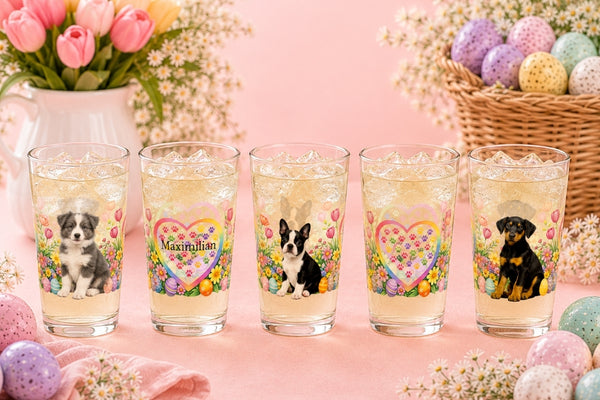 Easter Puppy Personalized Pint Glasses