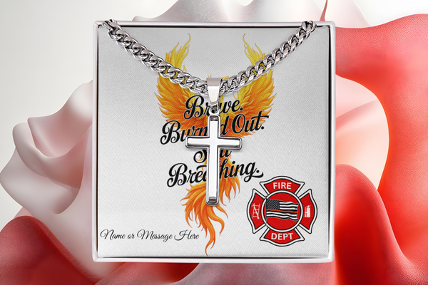 Firefighter Support Engraved Cross Necklaces