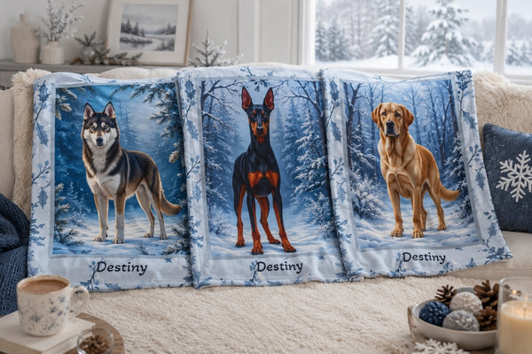 Winter Dog Lovers Lodge Personalized Blankets - MySisterIsASurvivor