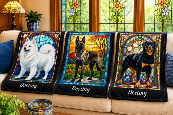 Starlight Tails: Personalized Stained Glass Dog Blankets - MySisterIsASurvivor