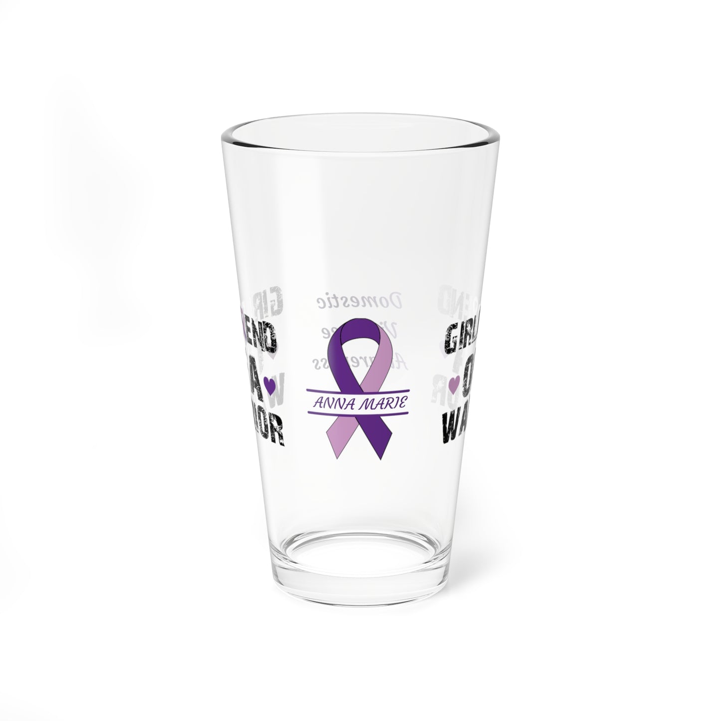 Girlfriend of a Warrior: Personalized Domestic Violence Awareness Warrior Pint Glass - Proud Family Member