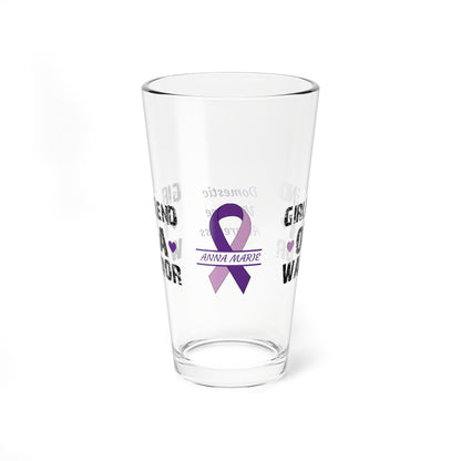 Girlfriend of a Warrior: Personalized Domestic Violence Awareness Warrior Pint Glass - Proud Family Member