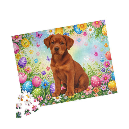 Rottweiler (Red) Easter Puppy Puzzle - Spring Garden with Eggs, Wildflowers, and Butterflies