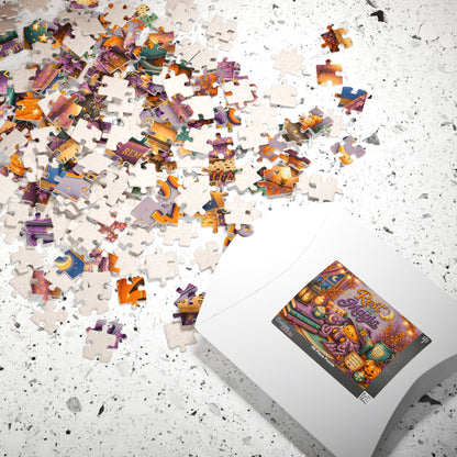Rest Is Magic Halloween Puzzle - Cozy Pumpkin with Moon Mug, You Deserve Rest Sign, and Magical Books