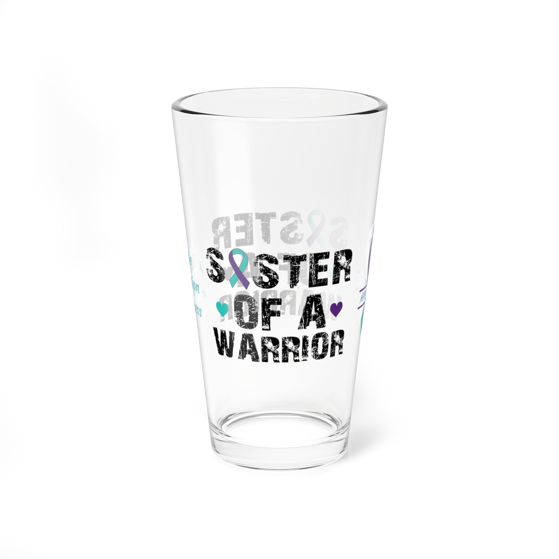 Sister of a Warrior: Personalized Suicide Prevention Awareness Warrior Pint Glass - Proud Family Member