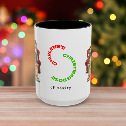 I'm On The Naughty List, But It's Called 'Coping Mechanism' – Christmas Mug with Male and Dog Design and Accent Color